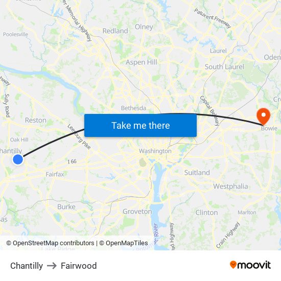 Chantilly to Fairwood map