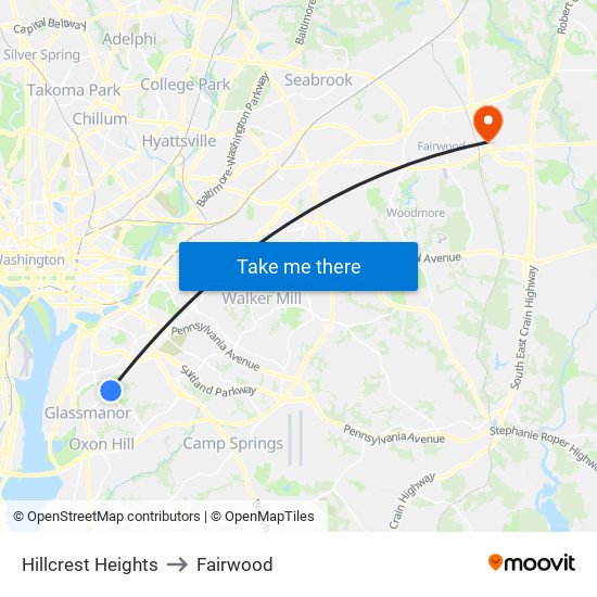 Hillcrest Heights to Fairwood map