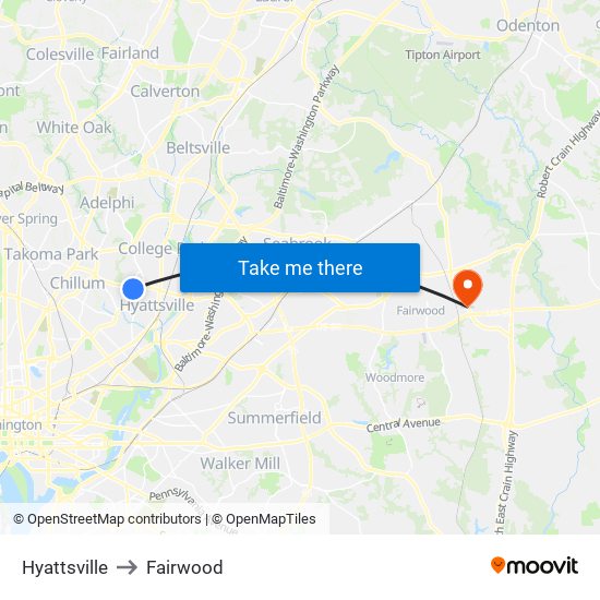 Hyattsville to Fairwood map