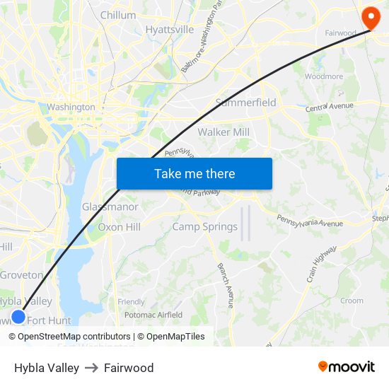 Hybla Valley to Fairwood map