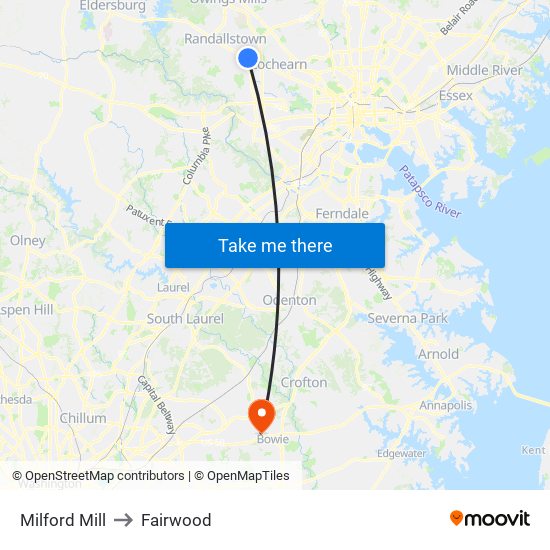 Milford Mill to Fairwood map