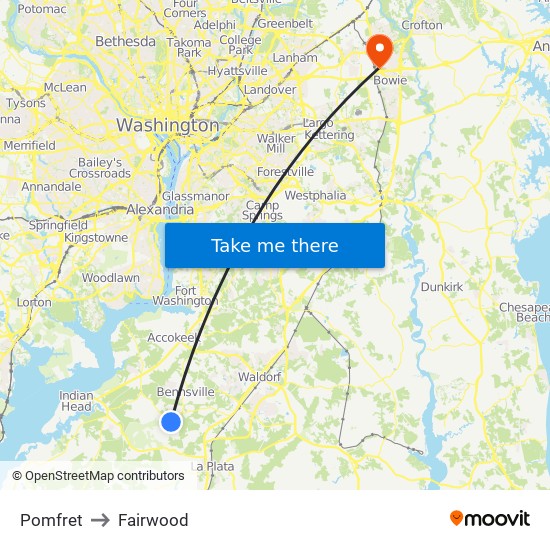 Pomfret to Fairwood map