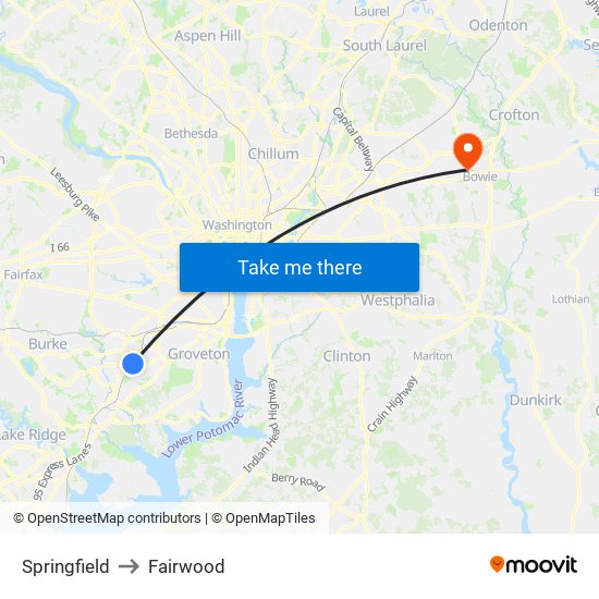 Springfield to Fairwood map
