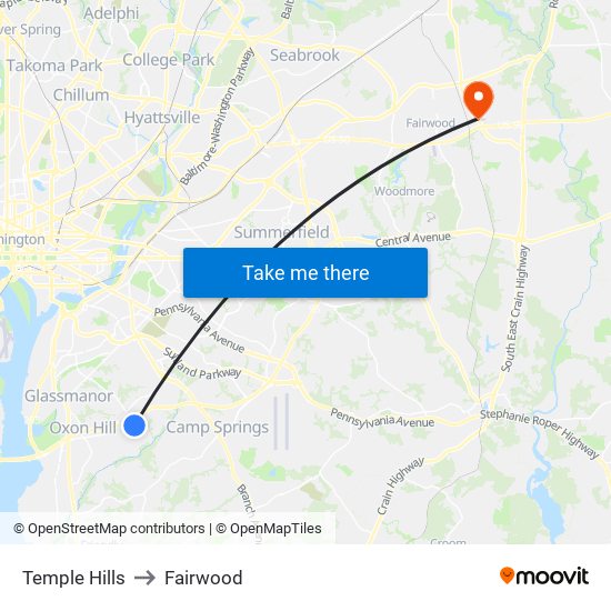 Temple Hills to Fairwood map