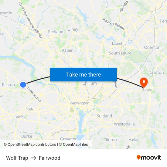 Wolf Trap to Fairwood map