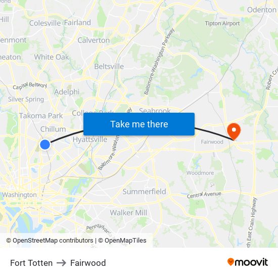 Fort Totten to Fairwood map