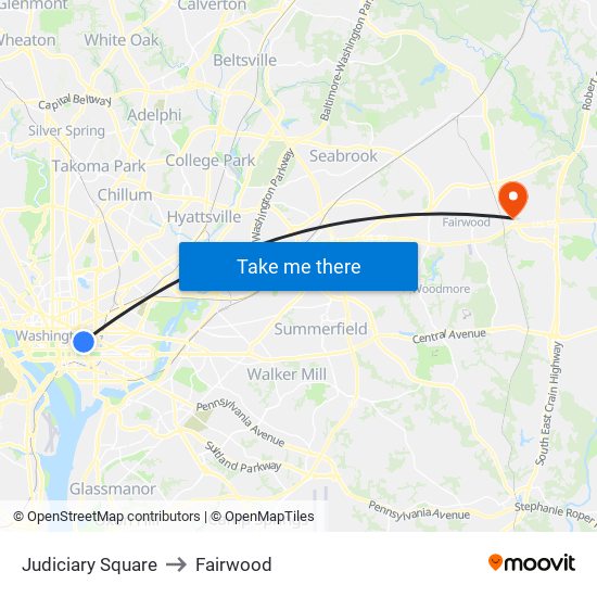 Judiciary Square to Fairwood map