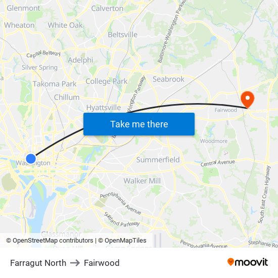 Farragut North to Fairwood map