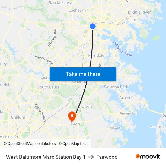 West Baltimore Marc Station Bay 1 to Fairwood map