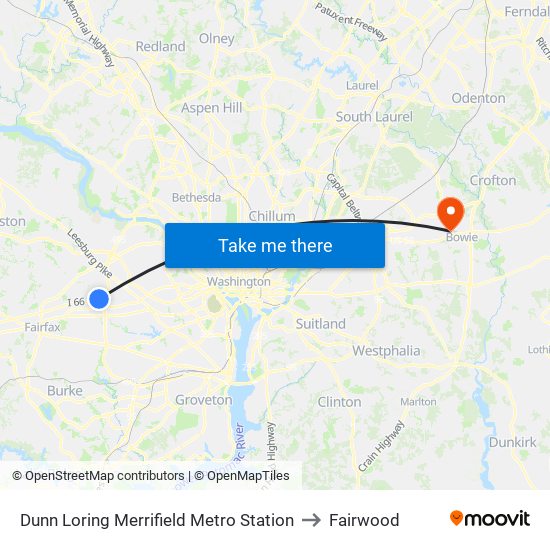 Dunn Loring Merrifield Metro Station to Fairwood map