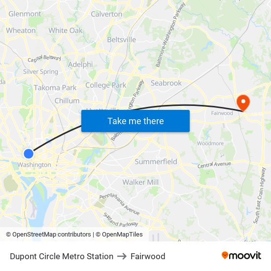 Dupont Circle Metro Station to Fairwood map