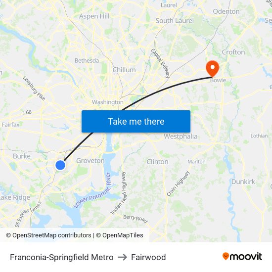 Franconia-Springfield Metro to Fairwood map