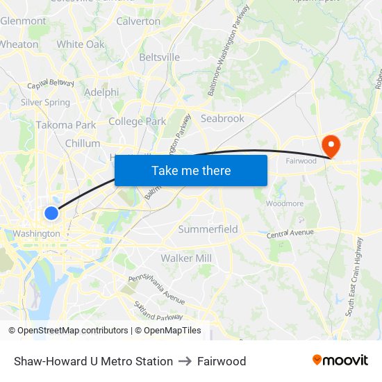 Shaw-Howard U Metro Station to Fairwood map