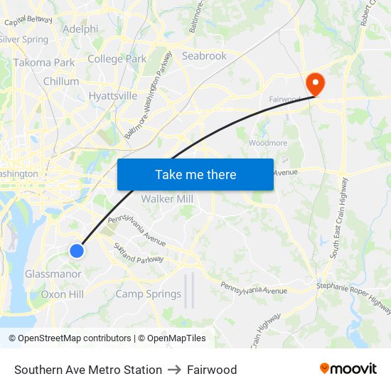 Southern Ave Metro Station to Fairwood map