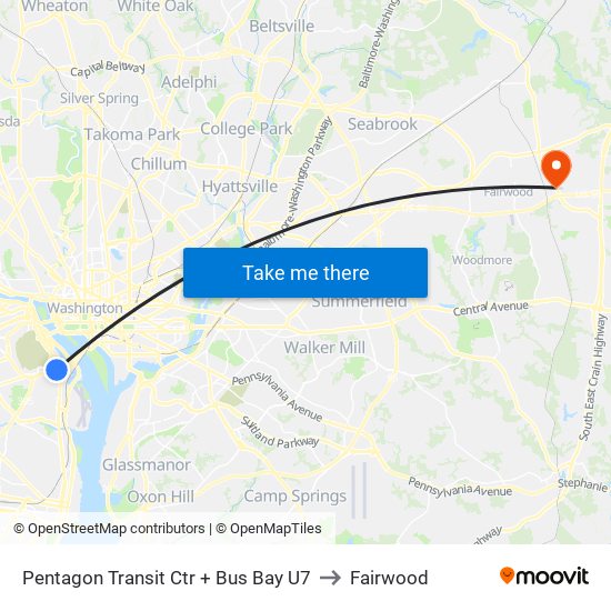 Pentagon Transit Ctr + Bus Bay U7 to Fairwood map