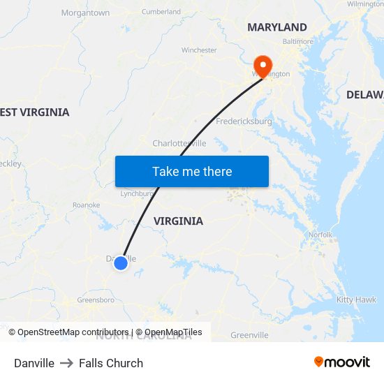 Danville to Falls Church map