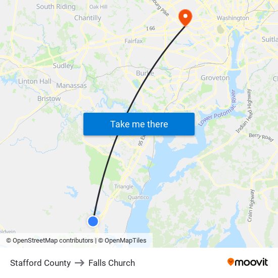 Stafford County to Falls Church map