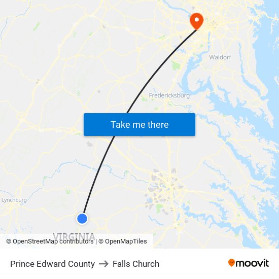 Prince Edward County to Falls Church map