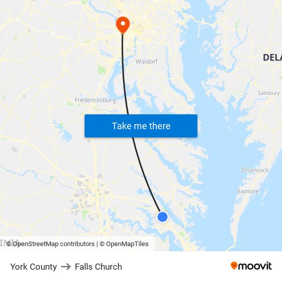 York County to Falls Church map