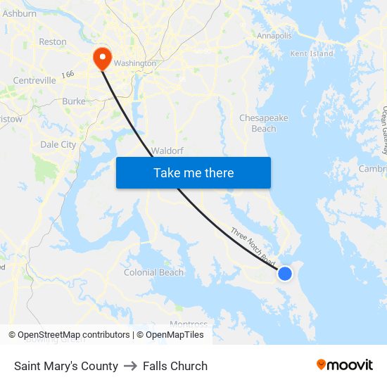 Saint Mary's County to Falls Church map