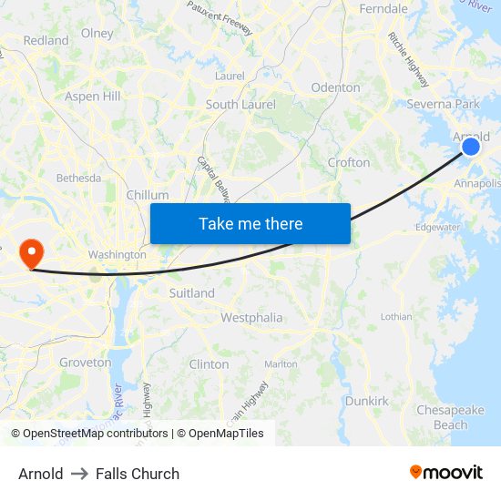 Arnold to Falls Church map