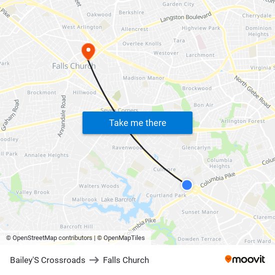 Bailey'S Crossroads to Falls Church map
