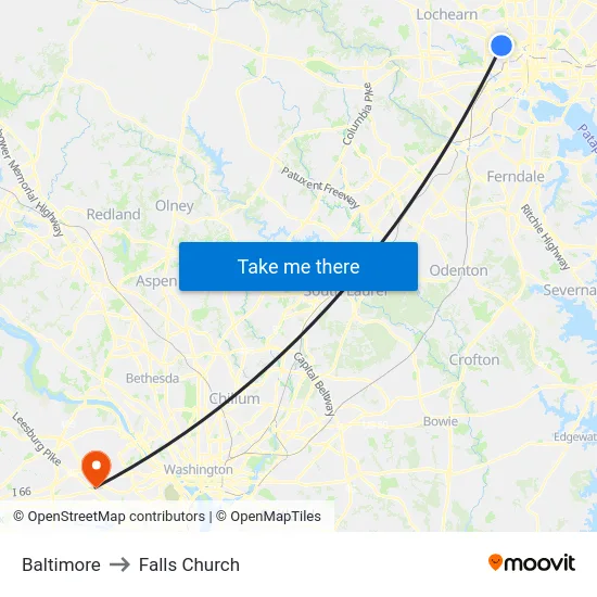 Baltimore to Falls Church map