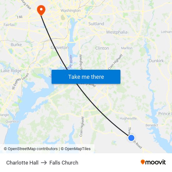 Charlotte Hall to Falls Church map