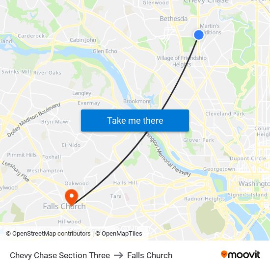 Chevy Chase Section Three to Falls Church map