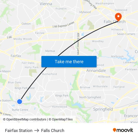 Fairfax Station to Falls Church map