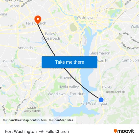 Fort Washington to Falls Church map