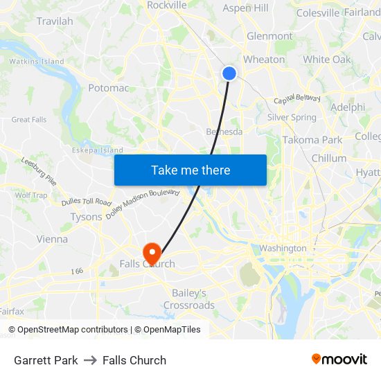 Garrett Park to Falls Church map