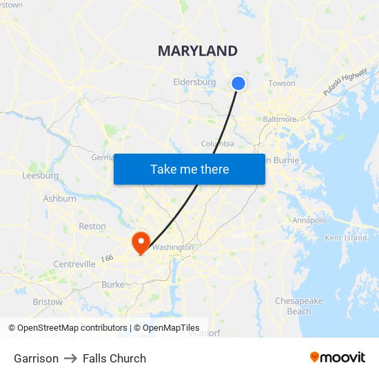 Garrison to Falls Church map