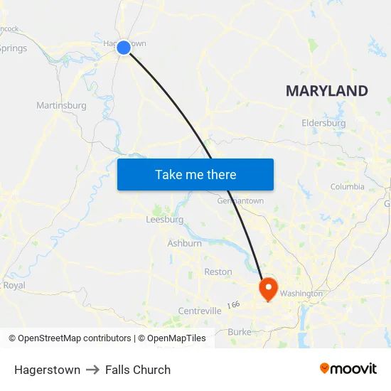 Hagerstown to Falls Church map