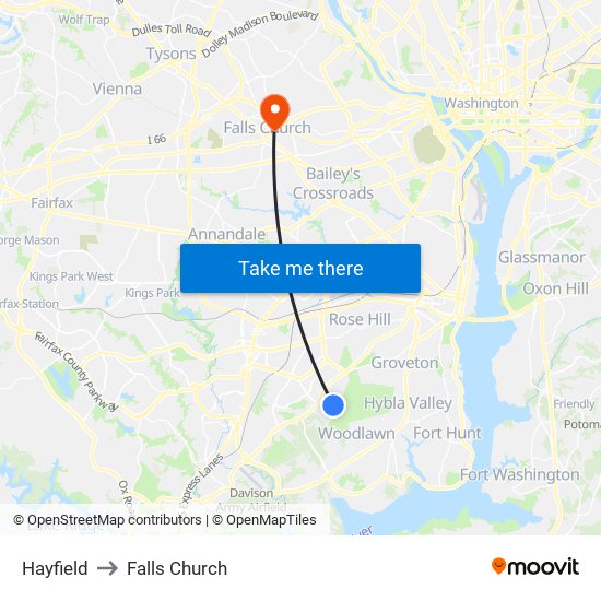 Hayfield to Falls Church map