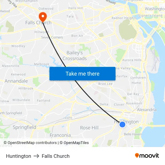 Huntington to Falls Church map