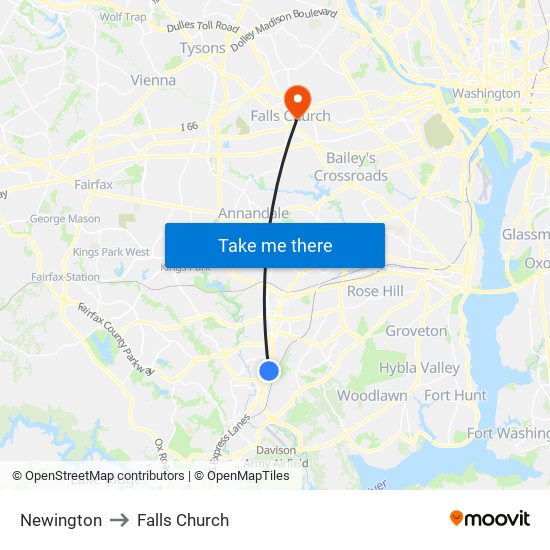 Newington to Falls Church map