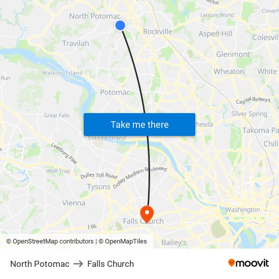 North Potomac to Falls Church map