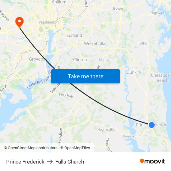 Prince Frederick to Falls Church map