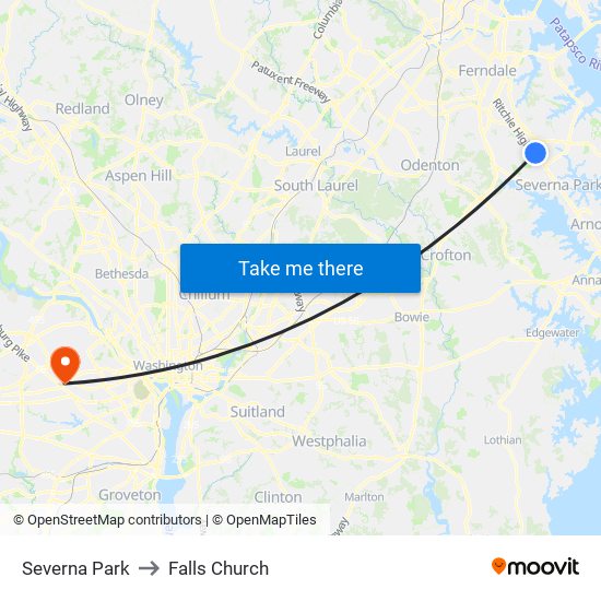 Severna Park to Falls Church map