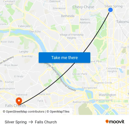 Silver Spring to Falls Church map