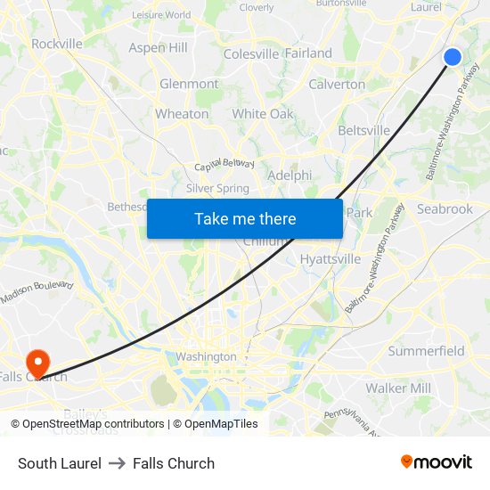 South Laurel to Falls Church map