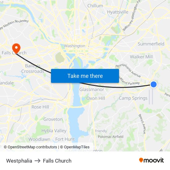 Westphalia to Falls Church map