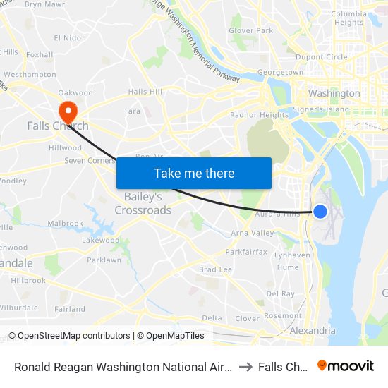 Ronald Reagan Washington National Airport (Dca) to Falls Church map