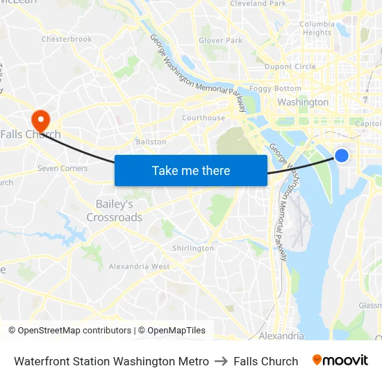 Waterfront Station Washington Metro to Falls Church map