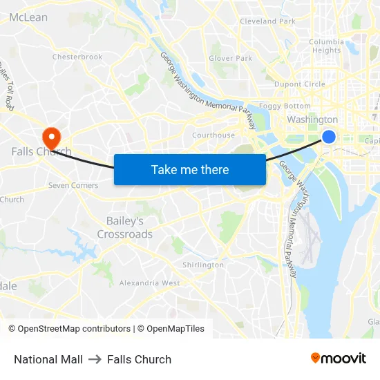 National Mall to Falls Church map