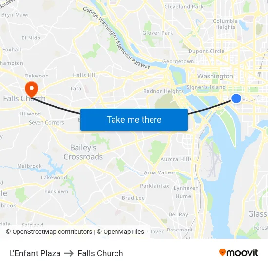 L'Enfant Plaza to Falls Church map