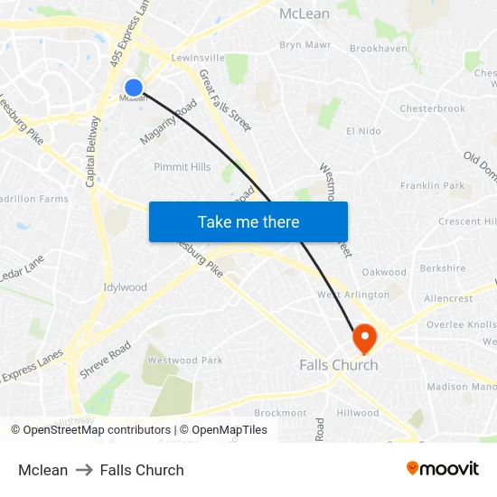Mclean to Falls Church map