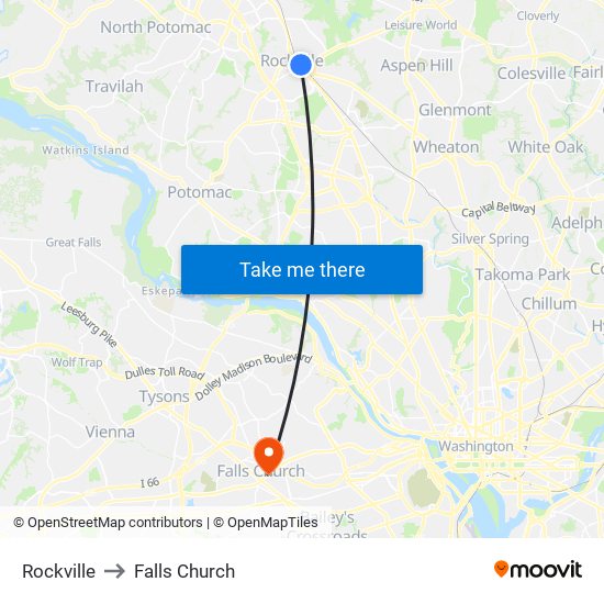 Rockville to Falls Church map