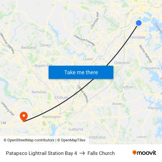 Patapsco Lightrail Station Bay 4 to Falls Church map